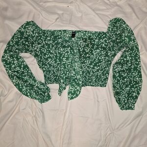 SHEIN Green Floral Off-Shoulder Blouse